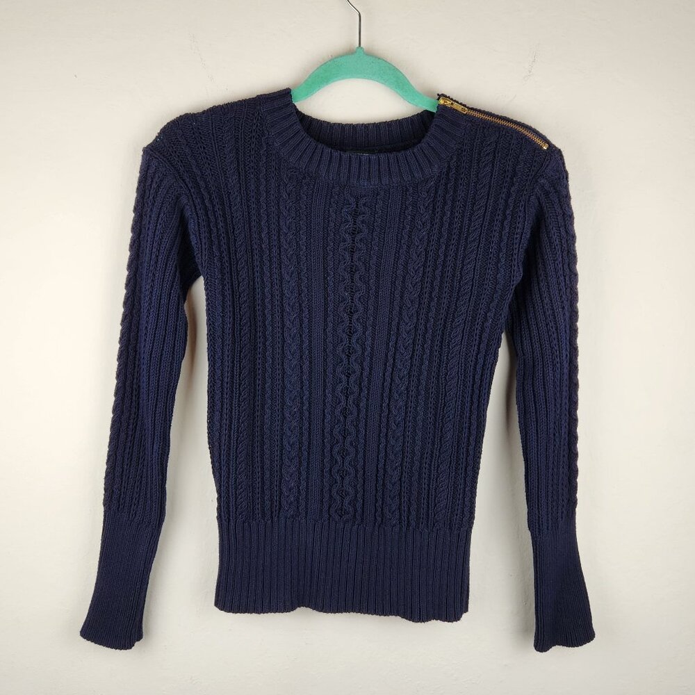J. Crew Cotton Cable Knit Crewneck Sweater with Shoulder Zip sz XS